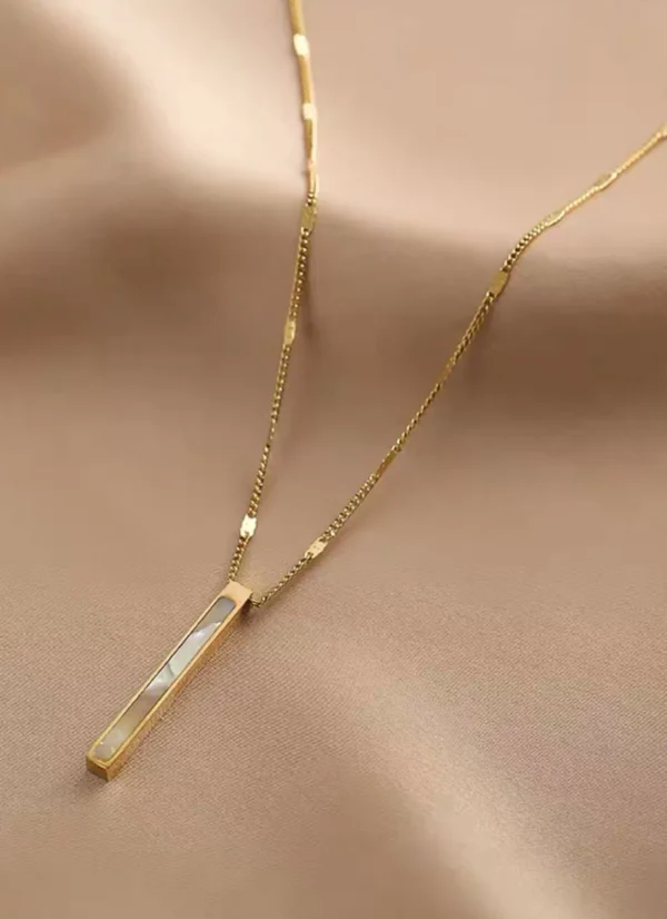 Unisex 18k gold plated on Stainless Steel Anti Tarnish Bar charm necklace - Image 3