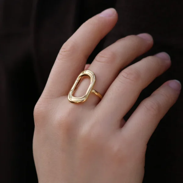 Stainless Steel 18K Gold Plated Oval open ring - Image 2