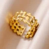 Stainless Steel 18K Gold Plated Vintage Style Geometric Open Ring - Image 4