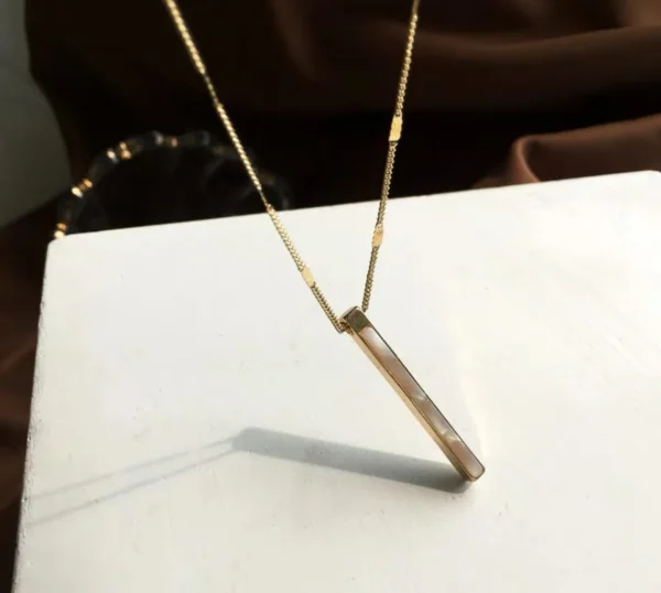 Unisex 18k gold plated on Stainless Steel Anti Tarnish Bar charm necklace - Image 4