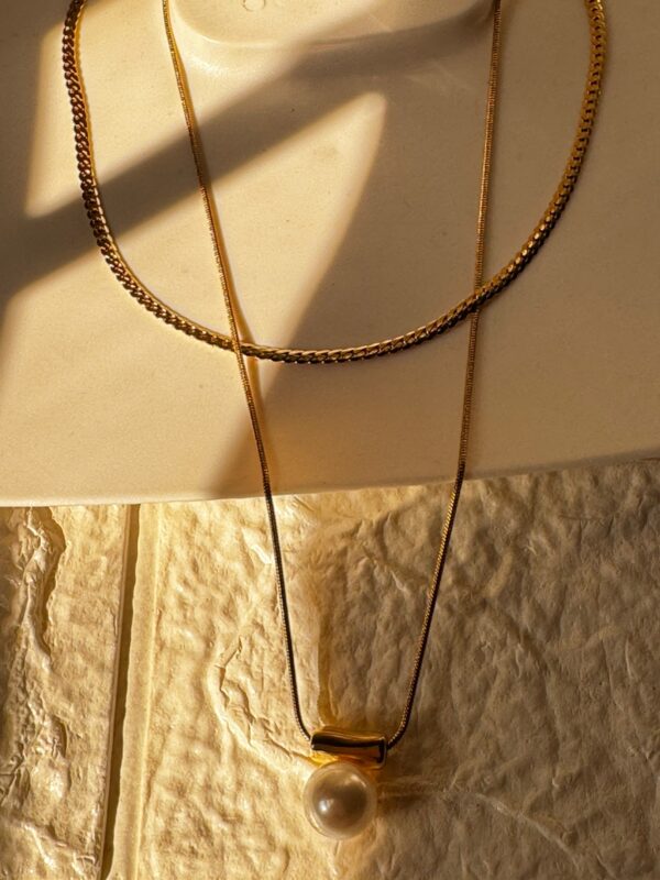 18k gold plated on 316Lstainless steel Pearl pendant necklace - Image 4