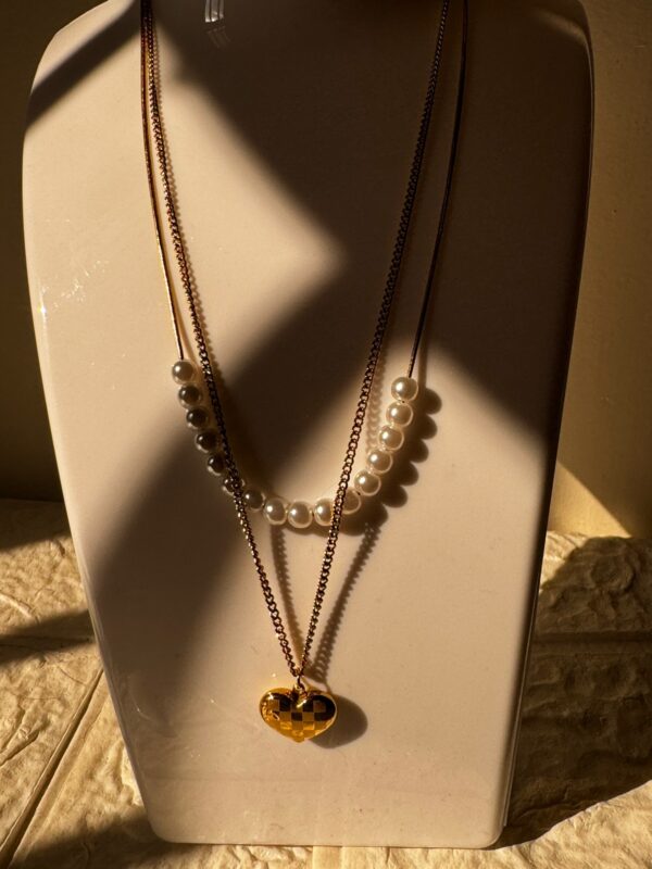 Checked heart pendant 18k Antitarnish Multilayer 316L stainless steel necklace waterproof