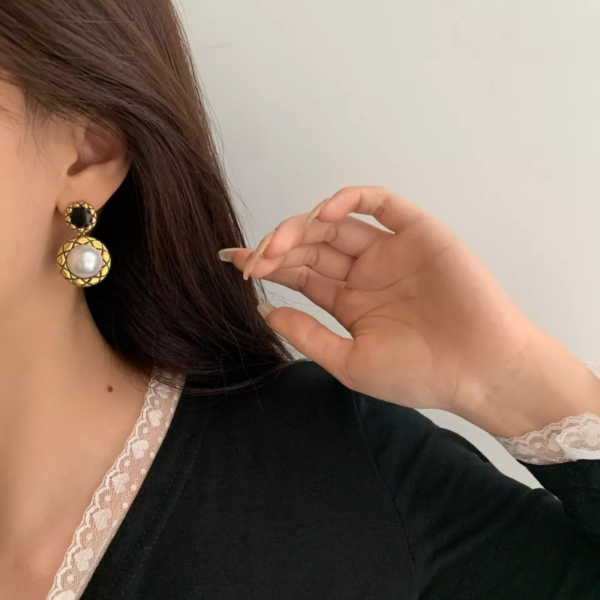 Golden Nickel Free Pearl Alloy Drops & Danglers - Image 2