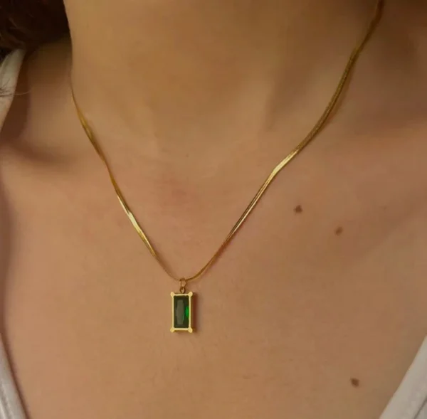 18k gold plated on 316Lstainless steel Emerald pendant necklace - Image 3