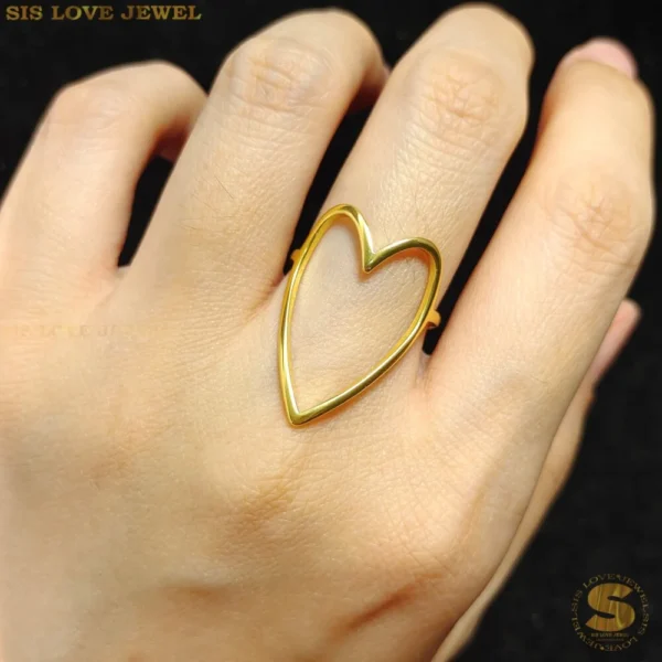 Stainless Steel 18K Gold Plated Heart statement open ring - Image 2