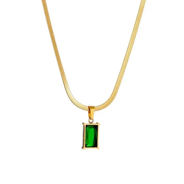 18k gold plated on 316Lstainless steel Emerald pendant necklace - Image 5