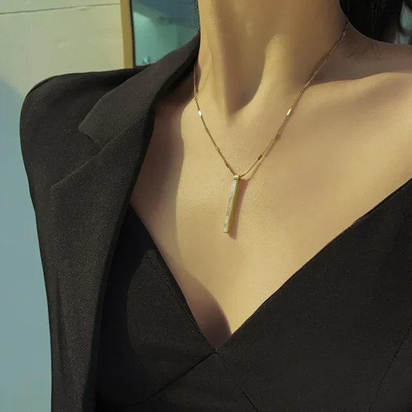 Unisex 18k gold plated on Stainless Steel Anti Tarnish Bar charm necklace - Image 5