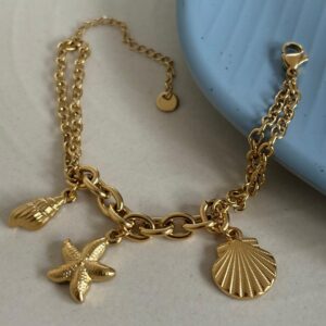 Marine 3 charm 18k gold plated on 316L stainless steel bracelet