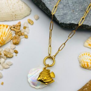 Beach Necklace Shell 18K Gold Plated Fish Pendant Necklaces Dainty Summer Ocean Theme Jewelry Gift