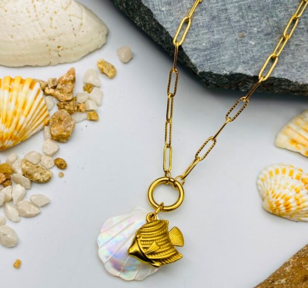 Beach Necklace Shell 18K Gold Plated Fish Pendant Necklaces Dainty Summer Ocean Theme Jewelry Gift