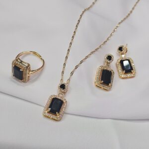 Black stone 3 pieces fashion jewel set ( Necklace/Earrings/Ring) (Copy)
