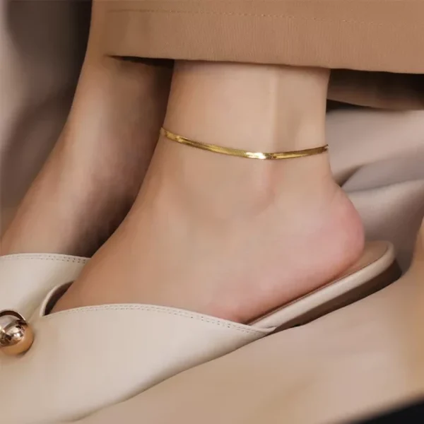Anti Tarnish Titanium steel 18k gold plated snake chain Anklet - Image 7