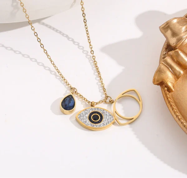 18k gold plated on 316L stainless steel Large evil eye pendant necklace - Image 2
