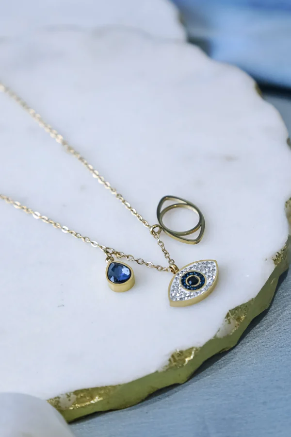 18k gold plated on 316L stainless steel small evil eye pendant necklace (Copy)