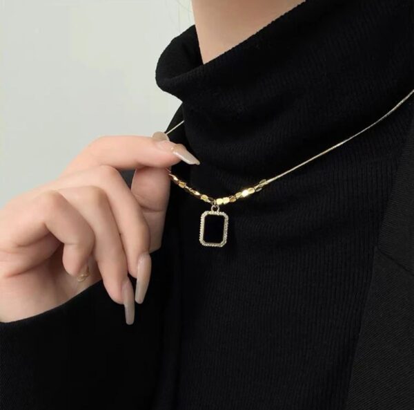 16square beads black pendant 18K Gold Plated Necklace - Image 3