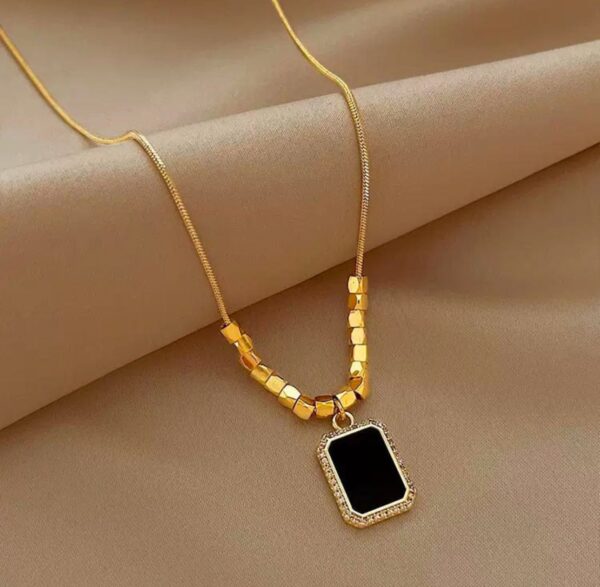 16square beads black pendant 18K Gold Plated Necklace - Image 2