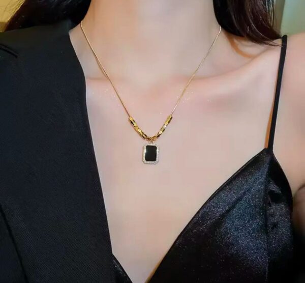 16square beads black pendant 18K Gold Plated Necklace - Image 4