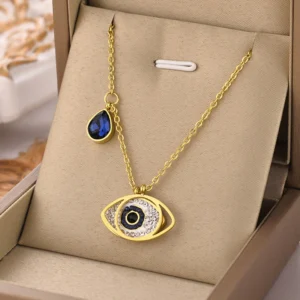 18k gold plated on 316L stainless steel Large evil eye pendant necklace