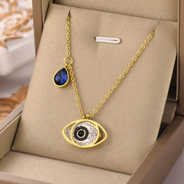 18k gold plated on 316L stainless steel Large evil eye pendant necklace