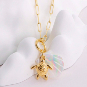 Beach Necklace Shell 18K Gold Plated Tortoise Pendant Necklaces Dainty Summer Ocean Theme Jewelry Gift