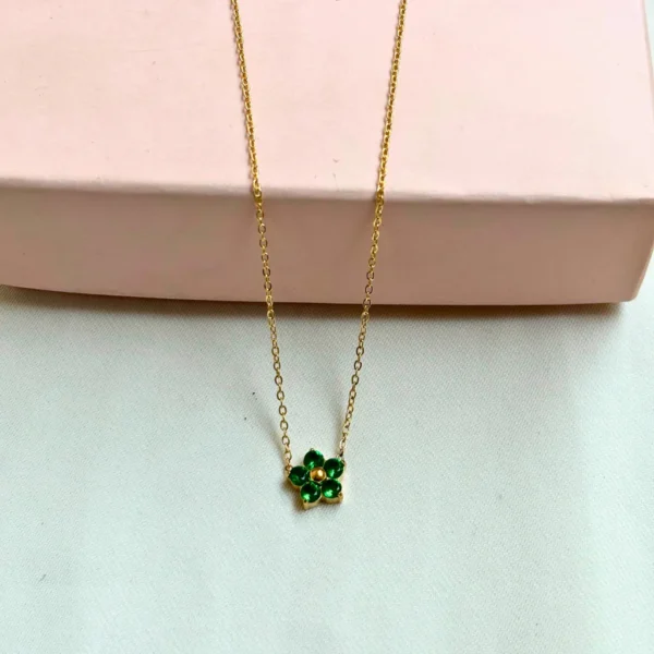 Minimal 18k gold plated on Stainless Steel Anti Tarnish Green pendant necklace - Image 2