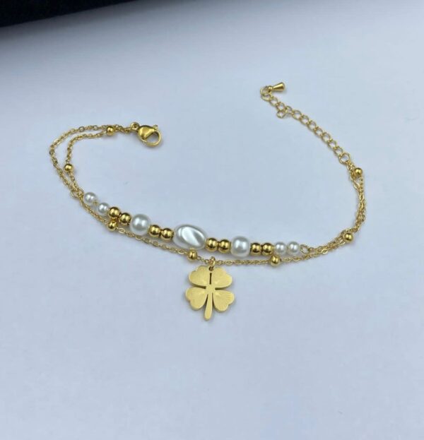 Antitarnish premium quality 2 layer clover SS chain bracelet - Image 2