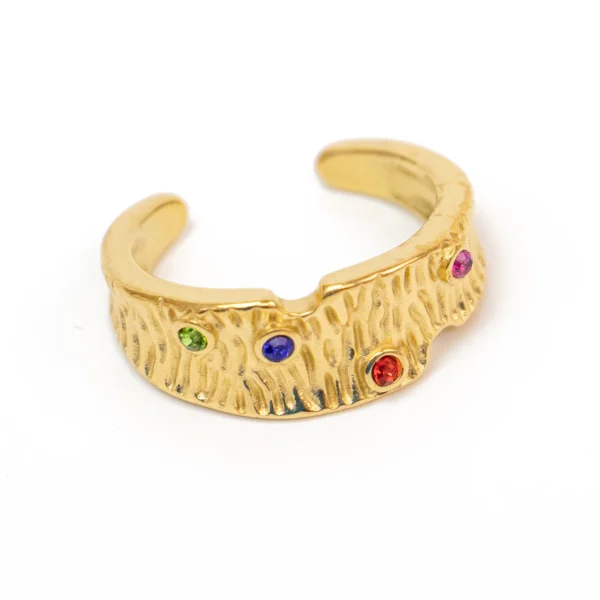 Stainless Steel Gold Plated Hammered ring waterproof(1 piece) - Image 2