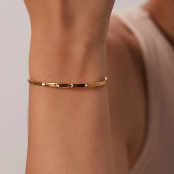 18k gold plated AD stone filled 2.6 size Antitarnish stainless steel bangle - Image 2