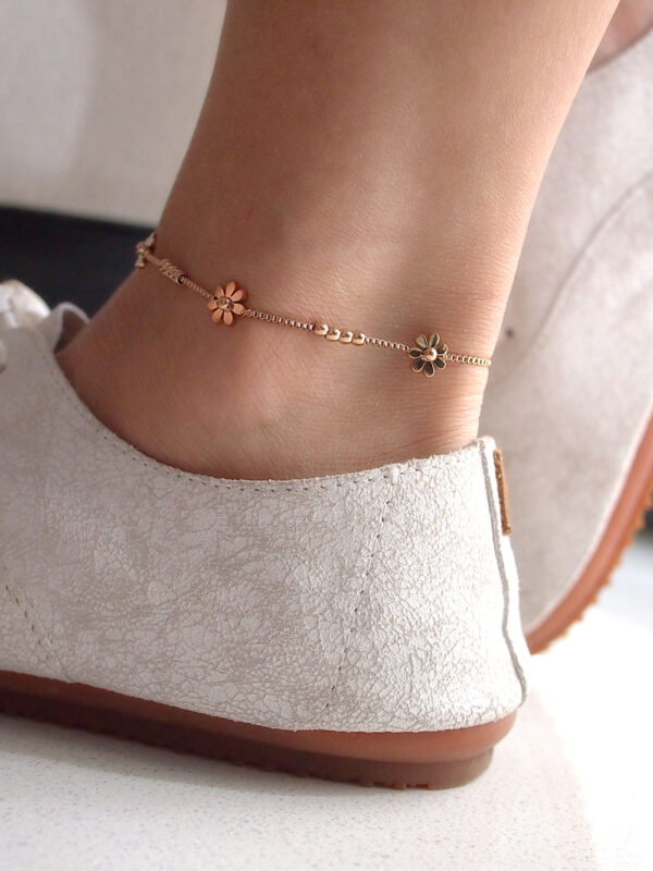 AntiTarnish stainless steel Rose gold plated flower chain Anklet