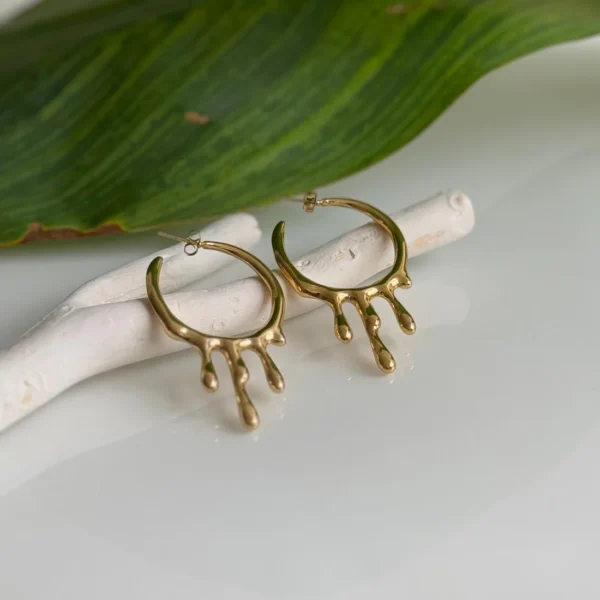 18k Gold plated on stainless steel Hoop water drop Antitarnish earrings - Image 3
