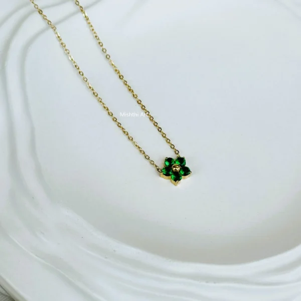 Minimal 18k gold plated on Stainless Steel Anti Tarnish Green pendant necklace