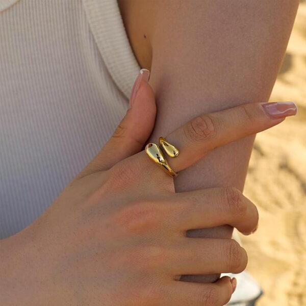 Stainless Steel 18K Gold Plated Tear drop ring waterproof - Image 4