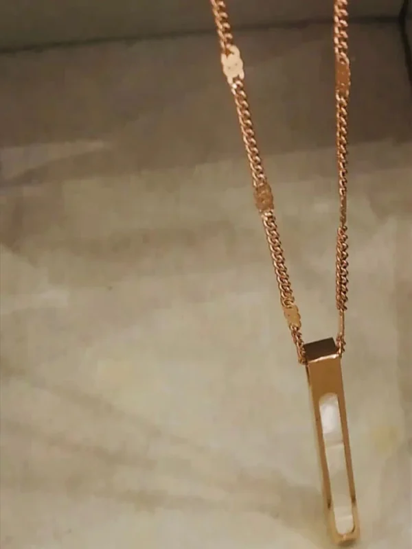 Unisex Rose gold plated on Stainless Steel Anti Tarnish Bar charm necklace - Image 3