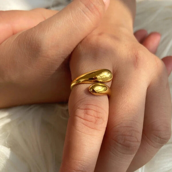 Stainless Steel 18K Gold Plated Tear drop ring waterproof - Image 5