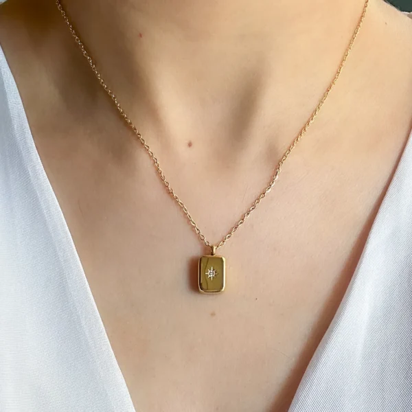 18k gold plated on Stainless Steel Anti Tarnish Cubic star pendant necklace - Image 2
