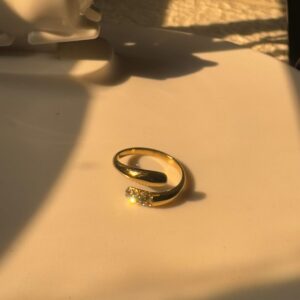 Stainless Steel 18k Gold Plated Edge stone elegant ring waterproof