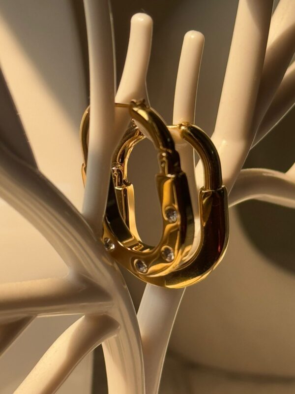 18k gold plated on Stainless steel AD Stone hoop Tiffany model Antitarnish earrings waterproof - Image 2