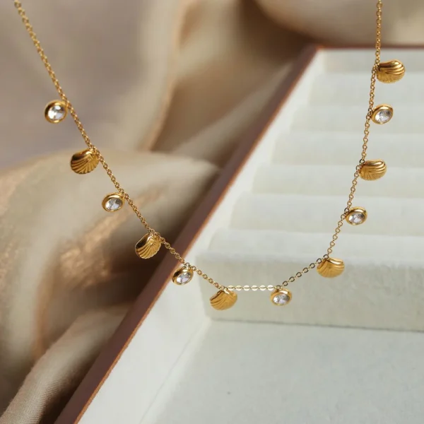 18k gold plated on Stainless Steel Anti Tarnish mini shell necklace - Image 2