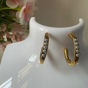 18k Gold plated on stainless steel semi hoops pearl fixed Antitarnish earring