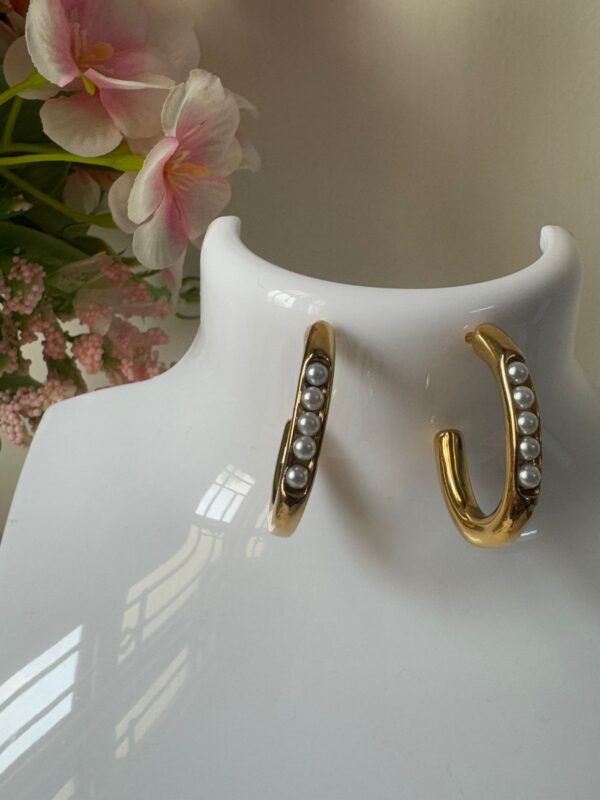 18k Gold plated on stainless steel semi hoops pearl fixed Antitarnish earring