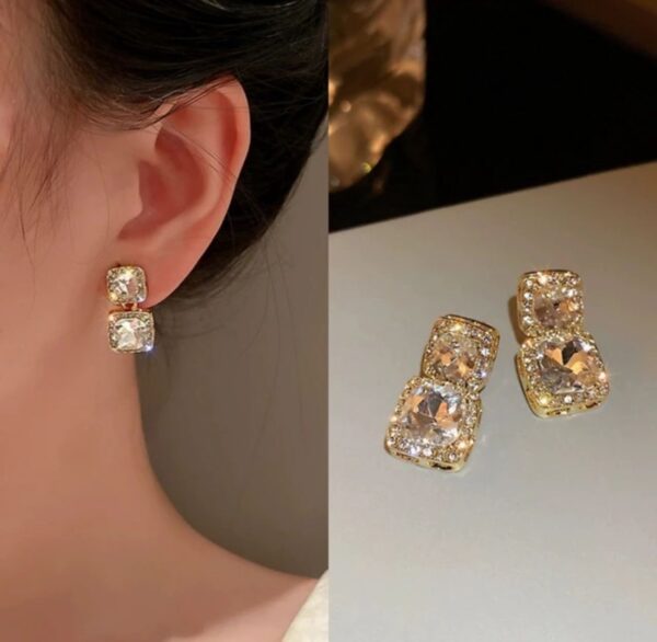 Golden with white stone Korean festive earring - Image 2