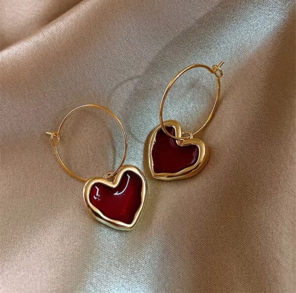 Wine red heart hoops Korean fashion