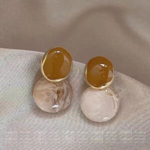 Brown and half white marble earrings