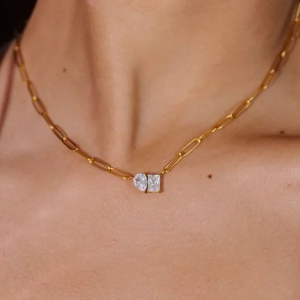 U & Me 18k gold plated on Stainless Steel Anti Tarnish necklace(White) - Image 3