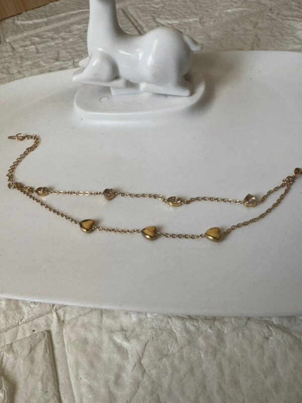 18k gold plated on stainless steel Minimal two layer heart chain bracelet - Image 3