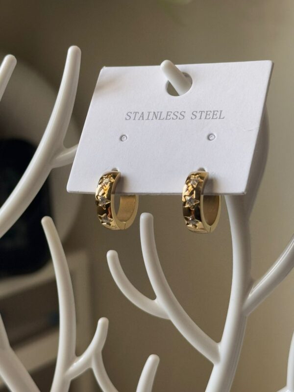 18k gold plated on Stainless steel star sparkle mini hoops Antitarnish - Image 2