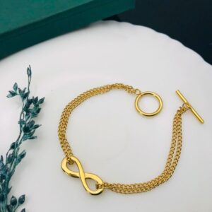 18k gold plated on stainless steel infinity two layer chain bracelet(For medium to large wrist)