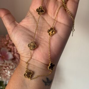 18k gold plated on Stainless Steel Anti Tarnish Brown clover necklace