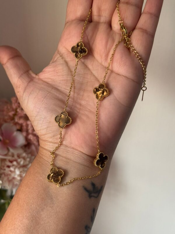 18k gold plated on Stainless Steel Anti Tarnish Brown clover necklace