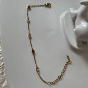 18k gold plated on stainless steel minimal Oval stone chain bracelet